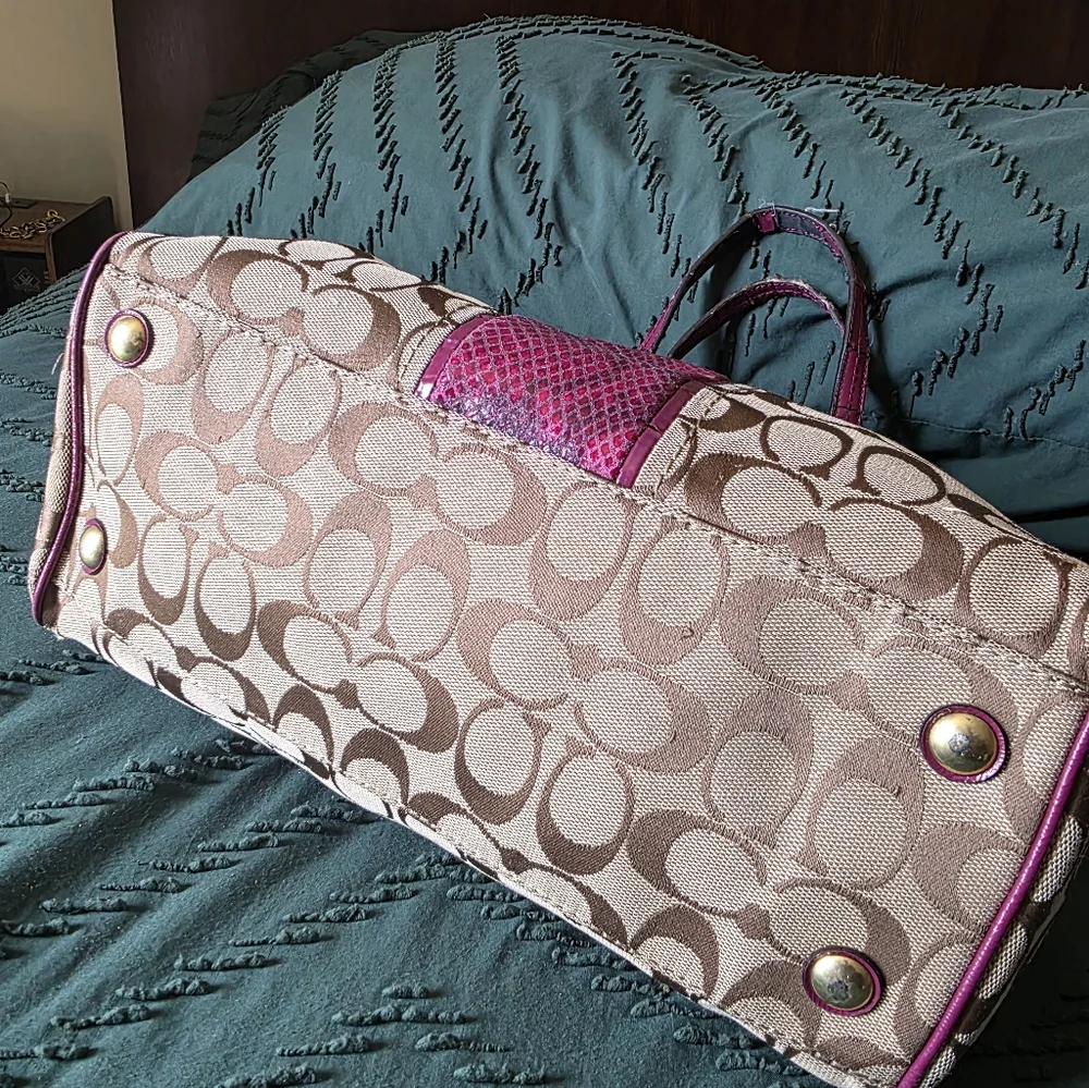 Coach Signature Python Stripe Satchel Raspberry Pink - Picture 9 of 12